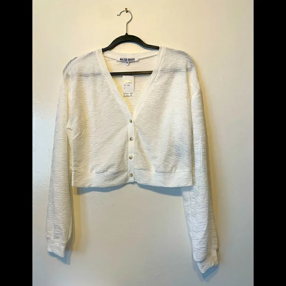 Walter Baker Women’s  Melinda V-neck button down white top cardigan size M, NWT